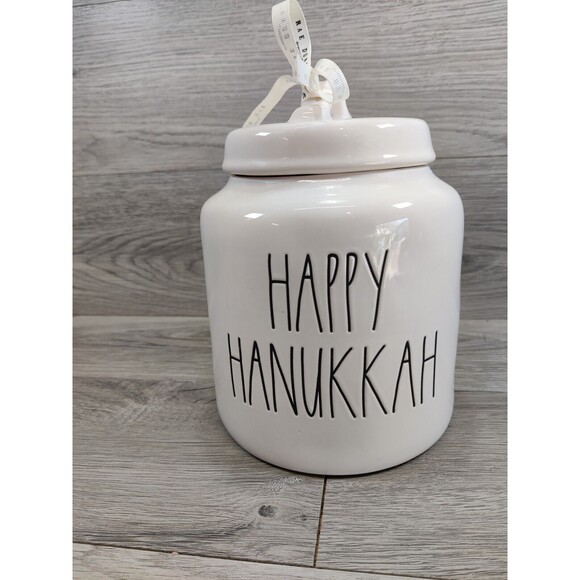Rae Dunn Happy Hanukkah Canister, Cookie Jar W/ Rubber Seal - Picture 1 of 12